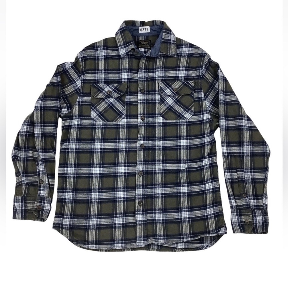 Jachs Olive and Navy Plaid Casual Flannel Size M